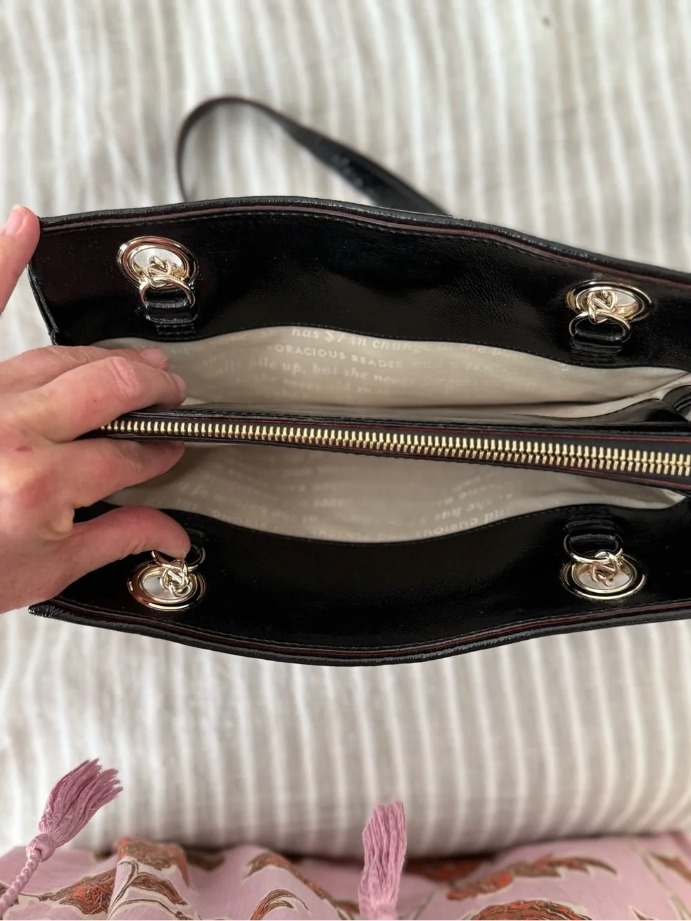 kate spade Black Patent Leather Shoulder Bag with Gold Chain Handles